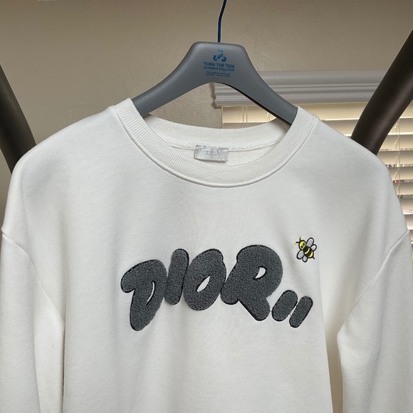 Dior Sweatshirt Womens XXL Kaws Collaboration White Bumble Bee Logo - Picture 3 of 11